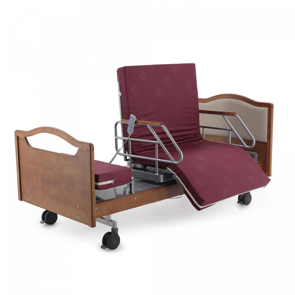 Кровать для лежачих больных с матрасом электрическая MED-MOS DB-2B с поворот.креслом в левую сторону (коричневый)